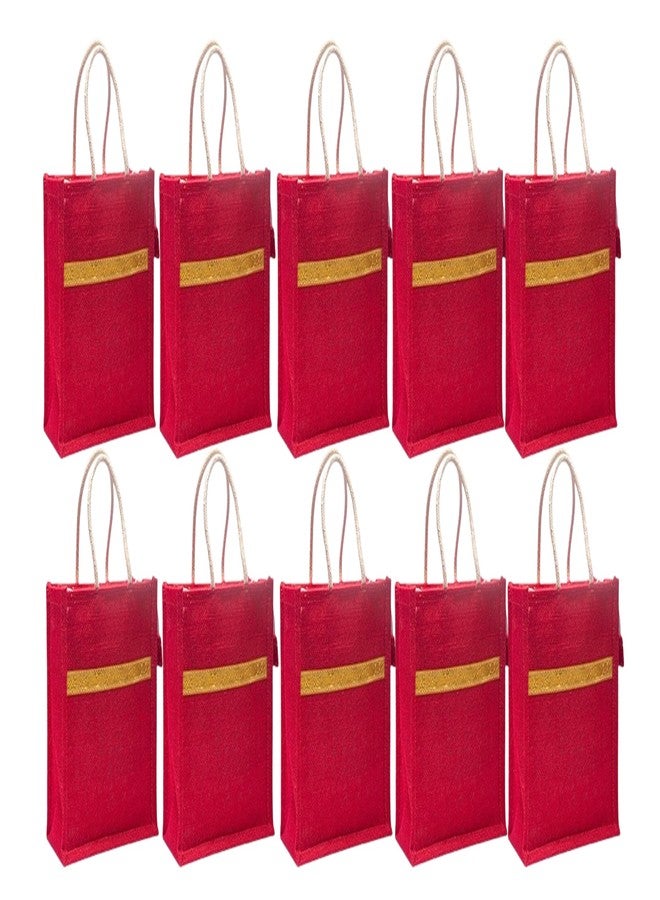 Soman Jute Ecofriendly Return Gift Bags with Zip Hot Pink Pack of 10 Bags - Image 1